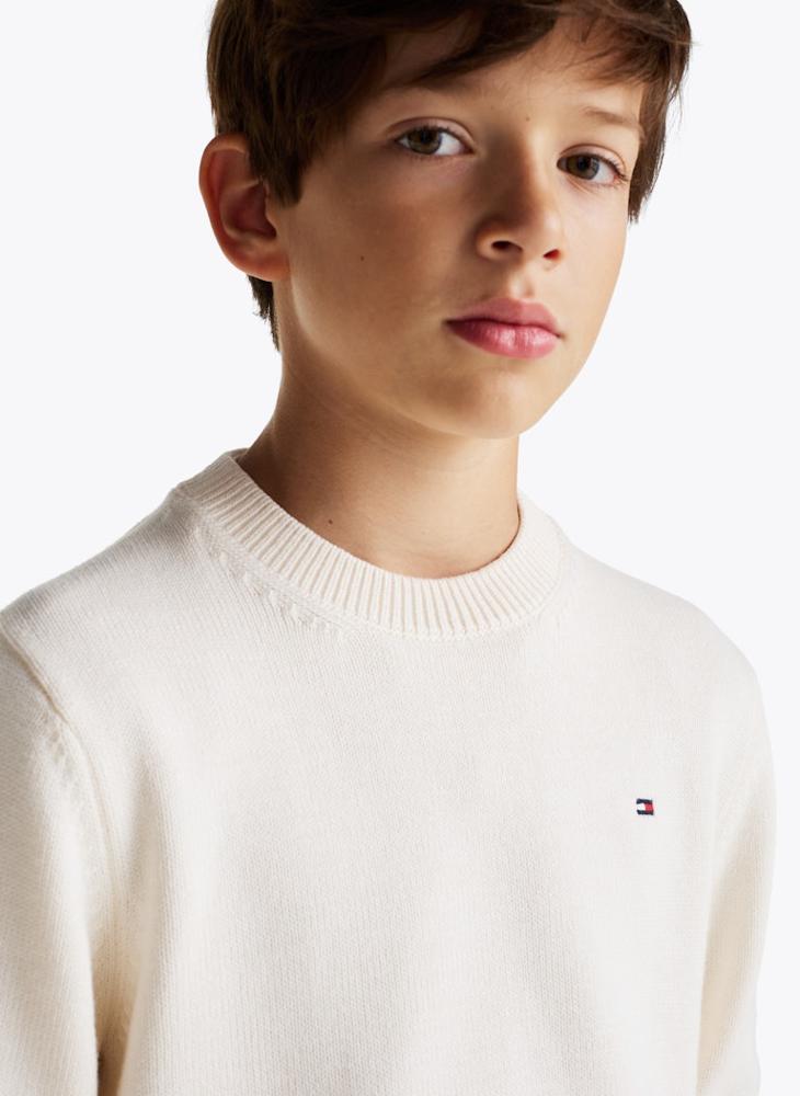 Kids Crew Neck Elbow Patch Regular Sweater