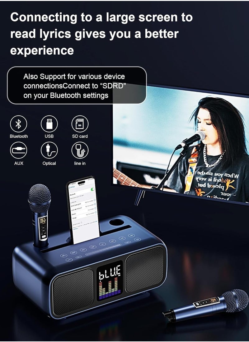 NEW Karaoke Machine for Adults u0026 Kids – Portable Rechargeable Speaker with 2 UHF Wireless Microphones, AUX/USB/Type-C/TF Card/Bluetooth, PA System for Home, Party u0026 Outdoor Activities