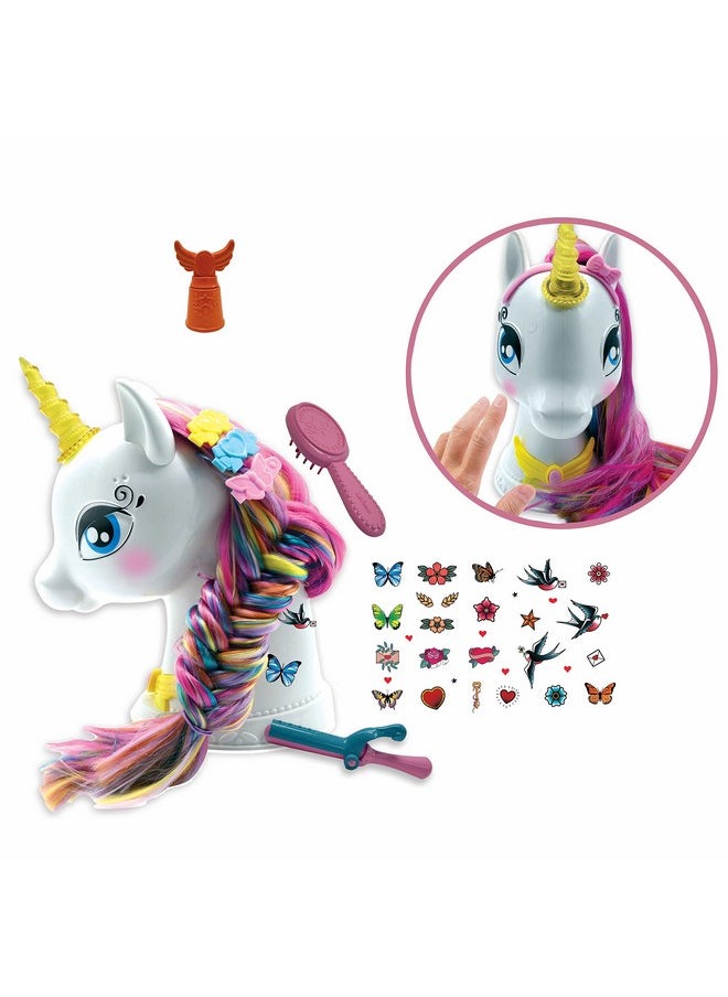 - Interactive Unicorn Hair Styling Head, Long And Silky Hair, Interactive, Magic Music And Accessories, For Kids 3+, White/Pink - Shuni