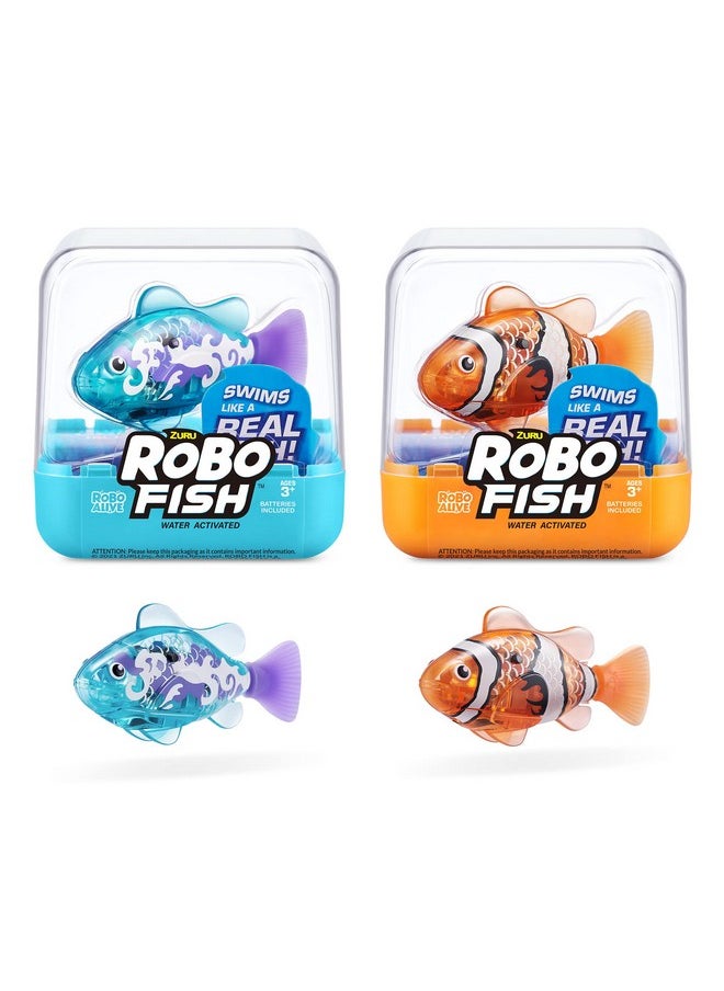 Robo Fish Robotic Swimming Fish (Teal + Orange) By Zuru Water Activated, Changes Color, Comes With Batteries, Amazon Exclusive (2 Pack) Series 3
