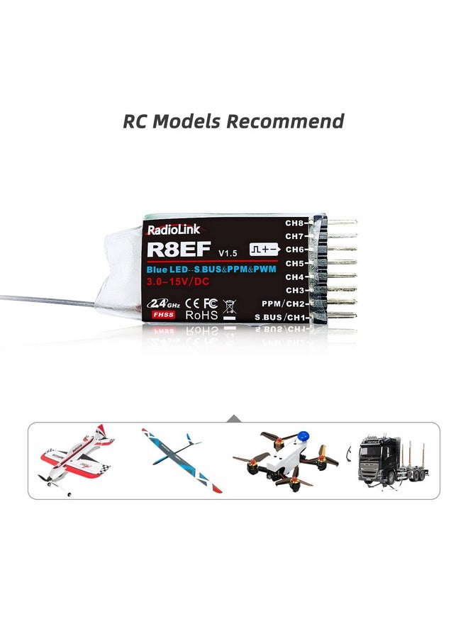 R8Ef 8 Channels 2.4Ghz Rc Receiver Sbus/Ppm/Pwm Long Range Control Rx For Airplane Vehicles Robots Transmitter T8Fb T8S Rc8X Rc4Gs V3 Rc6Gs V3