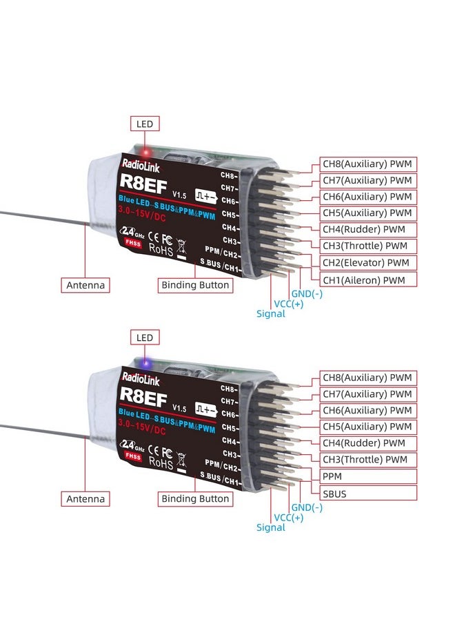 R8Ef 8 Channels 2.4Ghz Rc Receiver Sbus/Ppm/Pwm Long Range Control Rx For Airplane Vehicles Robots Transmitter T8Fb T8S Rc8X Rc4Gs V3 Rc6Gs V3