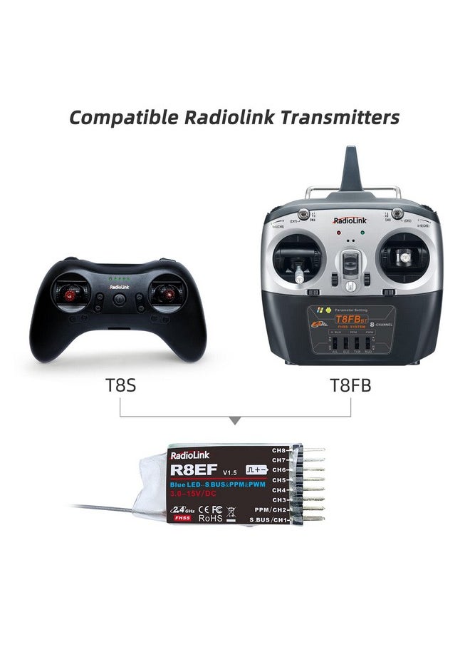 R8Ef 8 Channels 2.4Ghz Rc Receiver Sbus/Ppm/Pwm Long Range Control Rx For Airplane Vehicles Robots Transmitter T8Fb T8S Rc8X Rc4Gs V3 Rc6Gs V3