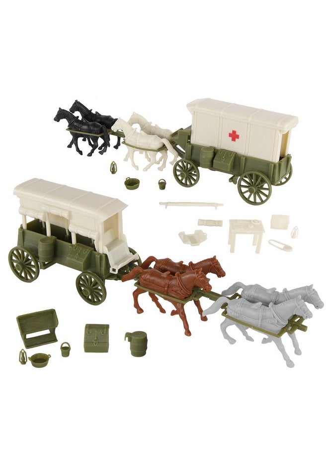 Bmc Cts Ww1 Ambulance & Supply Wagons - Od Green Square Top Horse Cart Playset