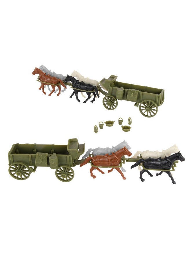 Bmc Cts Ww1 Ambulance & Supply Wagons - Od Green Square Top Horse Cart Playset
