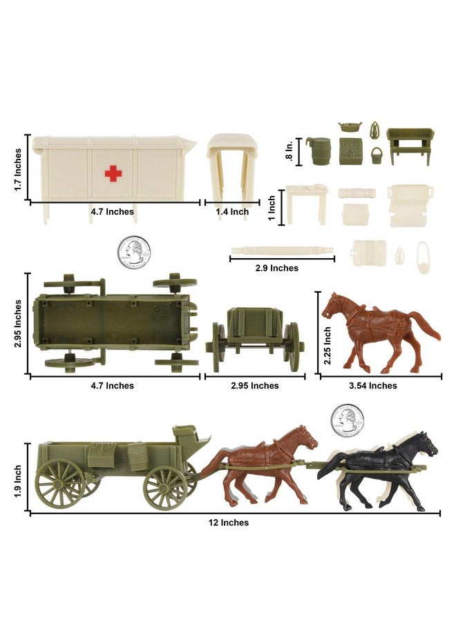 Bmc Cts Ww1 Ambulance & Supply Wagons - Od Green Square Top Horse Cart Playset