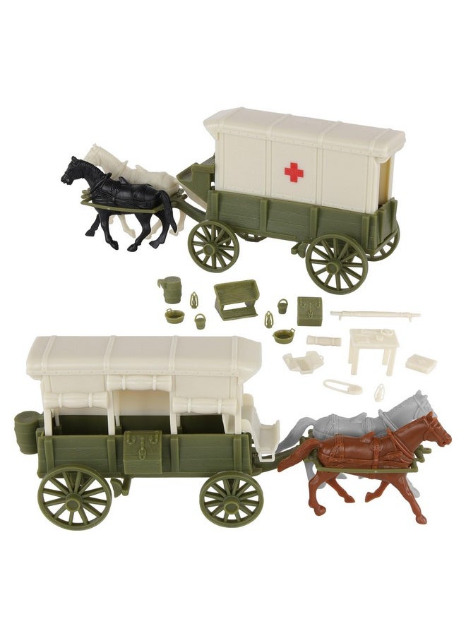 Bmc Cts Ww1 Ambulance & Supply Wagons - Od Green Square Top Horse Cart Playset