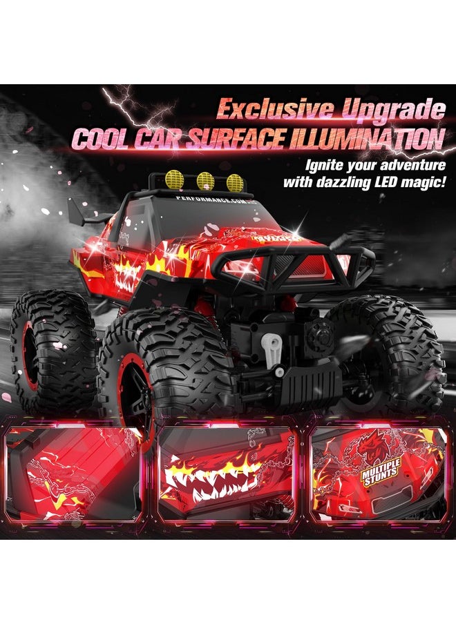 Rc Cars, 1:14 Big Off Road Rc Truck, 4X4 Remote Control Monster Truck Car With Dual Motors Flashing Light Rock Crawler, 2.4Ghz All Terrain Hobby Truck Toy Car For Boy Kids Adults Gifts