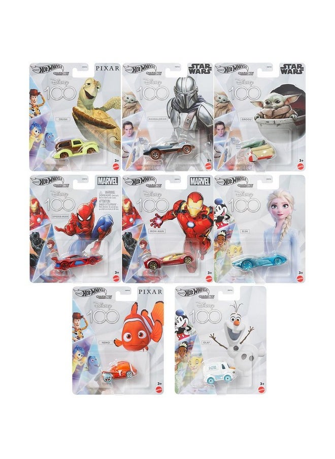 Disney Character Cars 100 Years Special Edition Series Complete Set Of 8 Diecast Vehicles In Manufacture Case From Hnp45-956A Release Bundle