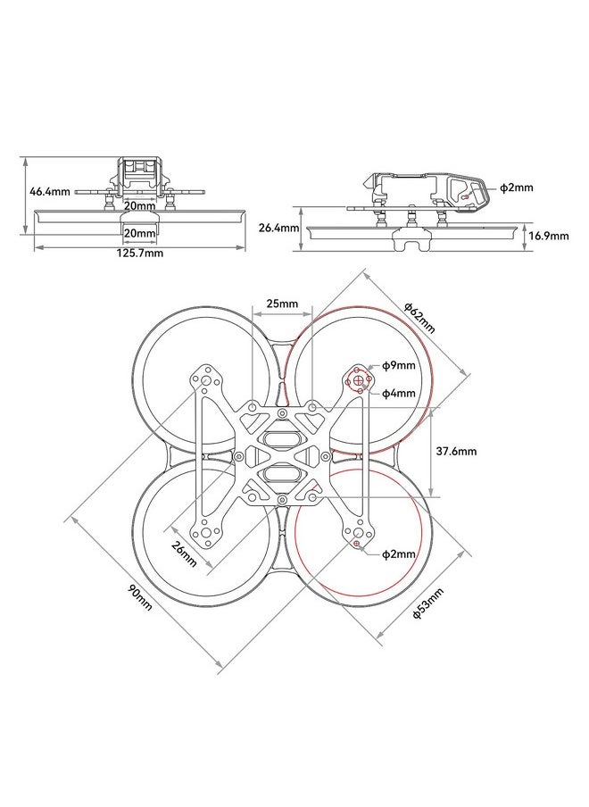 Pavo20 Brushless Whoop Frame With Hd Digital Vtx Bracket, 90Mm Wheelbase, Pa12 Thickened Duct, Effortless Install Suitable For Hd Digital Vtx Like Dji O3 Air Unit, Rumcam Link, Caddx Vista Kit