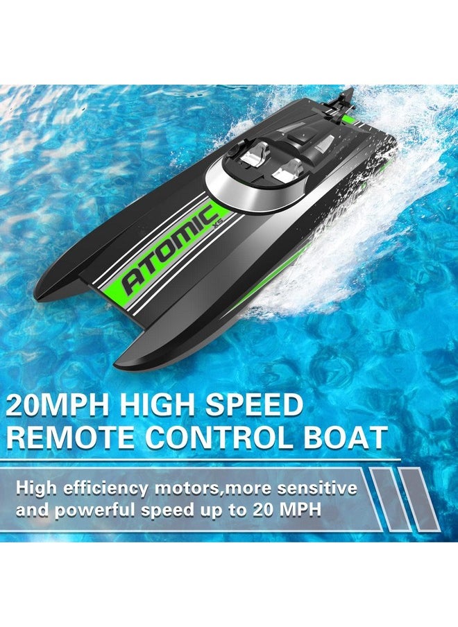 Remote Control Boats For Pools And Lakes 20+Mph Atomicxs High Speed Rc Boat For Kids Or Adults Toy Boat Gifts With 2 Batteries & Reverse Function (795-5 Black)