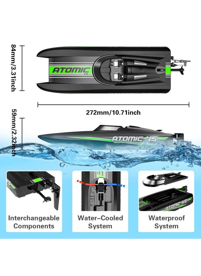 Remote Control Boats For Pools And Lakes 20+Mph Atomicxs High Speed Rc Boat For Kids Or Adults Toy Boat Gifts With 2 Batteries & Reverse Function (795-5 Black)