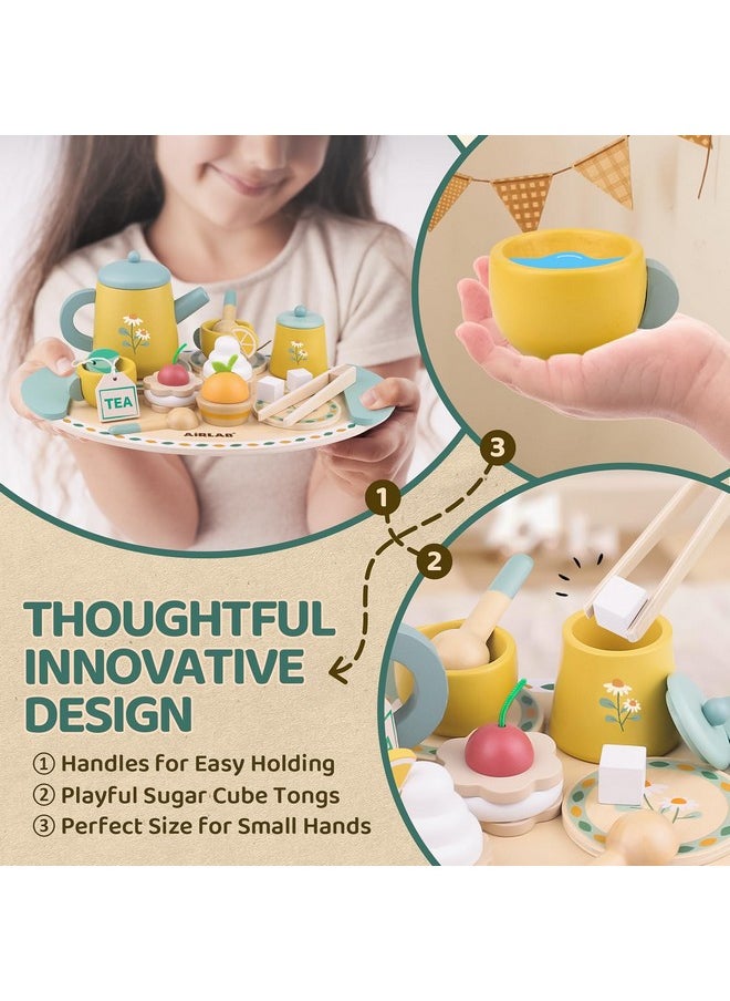 Tea Sets For Toddlers 3-5 Girl Birthday Gift 2 Year Old Princess Party Wooden Play Food Toy Sets For Kids Kitchen Accessories Age 3 4 5 6 Wood Educational Toys