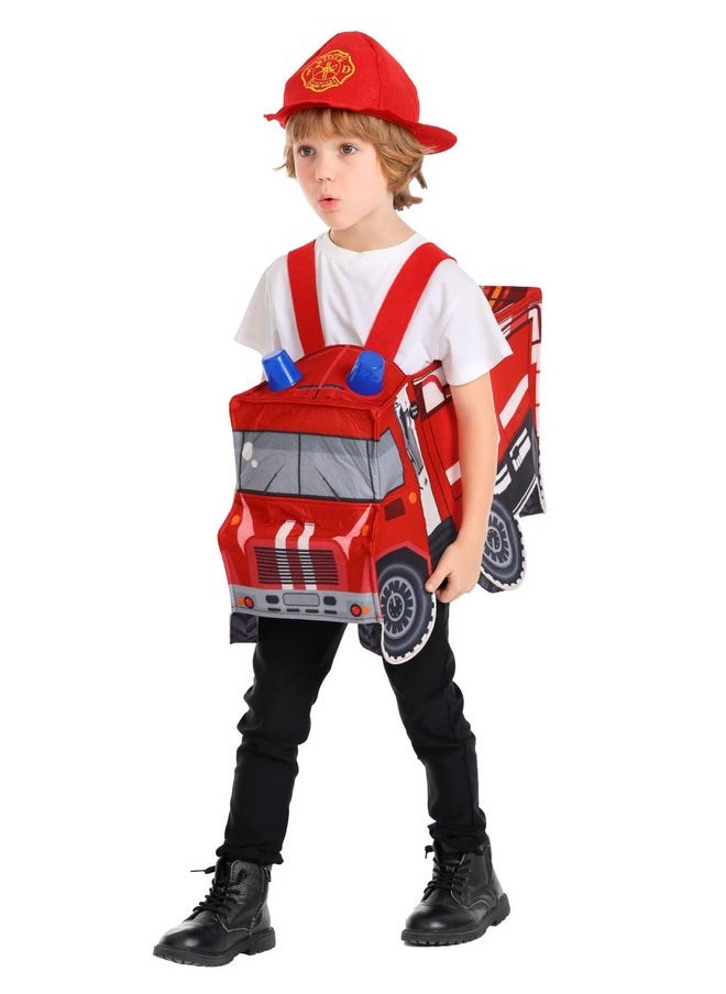 Light And Sound Fire Truck Costume For Kids, 3-4 &5-7Years (3T-4T), Red