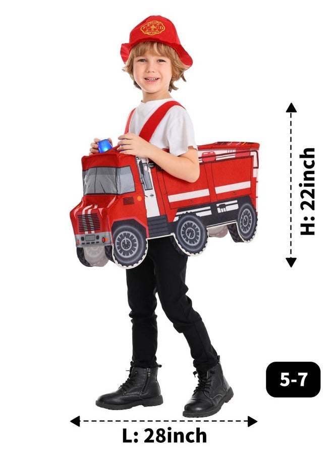 Light And Sound Fire Truck Costume For Kids, 3-4 &5-7Years (3T-4T), Red