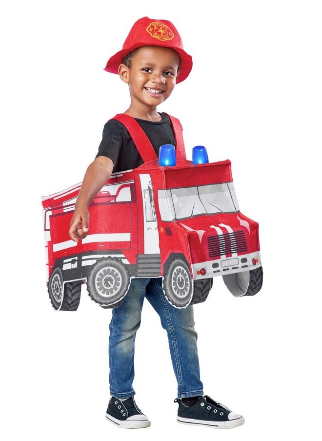 Light And Sound Fire Truck Costume For Kids, 3-4 &5-7Years (3T-4T), Red