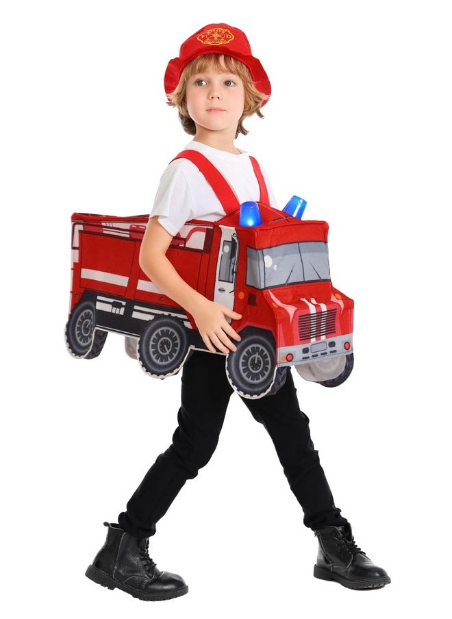 Light And Sound Fire Truck Costume For Kids, 3-4 &5-7Years (3T-4T), Red