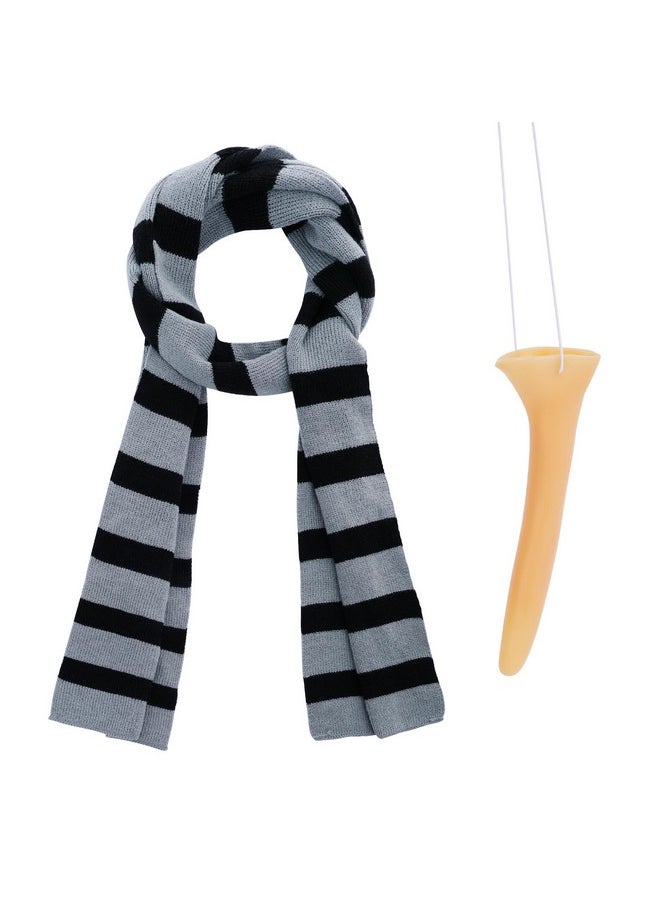 Black And Gray Striped Knit Scarf And Fake Long Nose Cosplay Costume Accessories For Halloween Dress Up Party