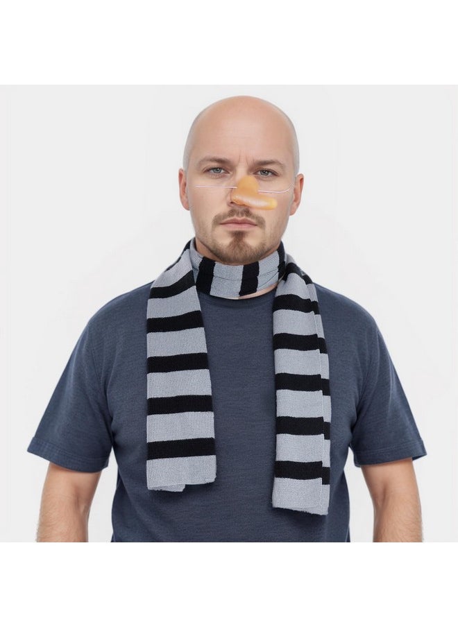 Black And Gray Striped Knit Scarf And Fake Long Nose Cosplay Costume Accessories For Halloween Dress Up Party