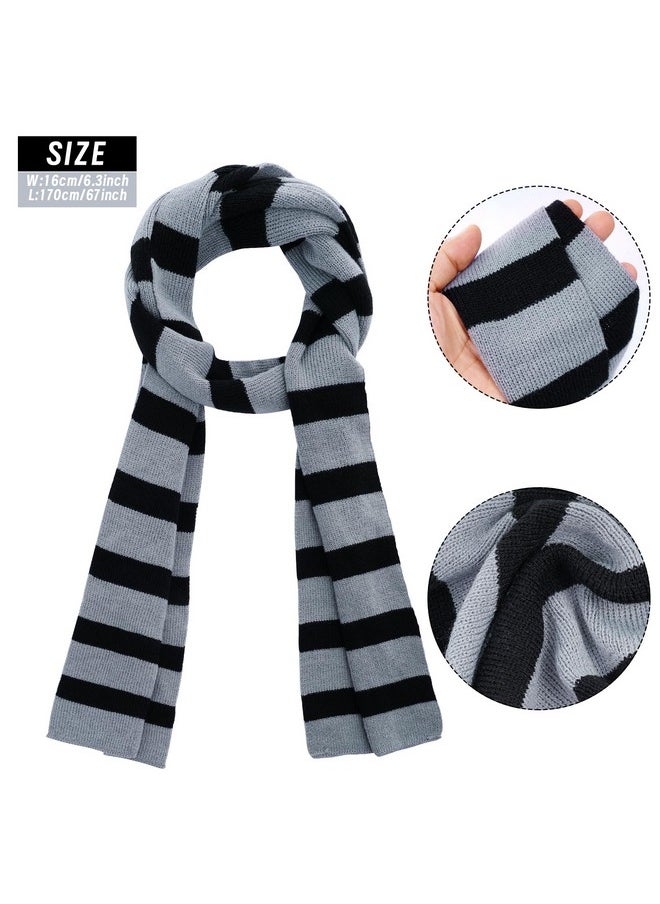 Black And Gray Striped Knit Scarf And Fake Long Nose Cosplay Costume Accessories For Halloween Dress Up Party