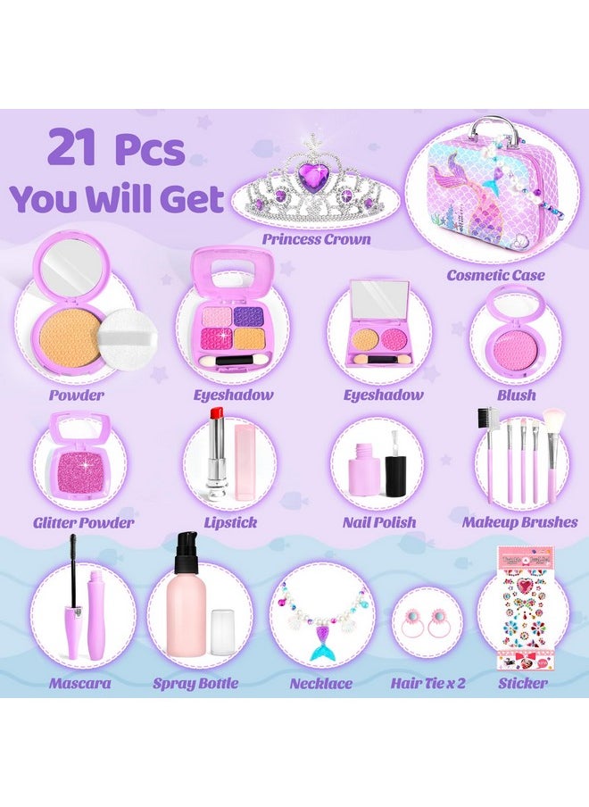 Pretend Makeup For Toddlers Toys, Fake Makeup Mermaid Toys For Girls Purse, Toddler Makeup Kit Pretend Play Makeup Toys, Toy Mermaid Makeup For Kids, Gifts Toys For 3 4 5 6 7+ Year Old Girls
