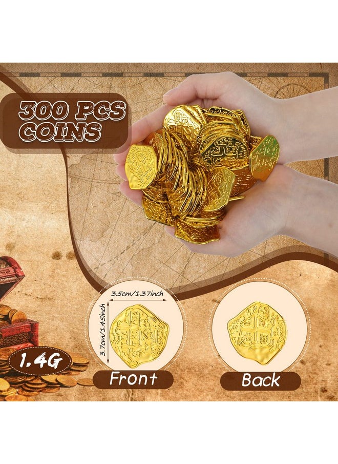 300 Pcs Pirate Coins Plastic Gold Coins Kids Fake Play Coins Replica Spanish Doubloons For Pirate Party Treasure Chest Board Games Tokens Toys Cosplay, Gold