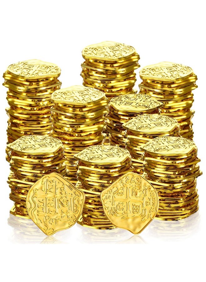 300 Pcs Pirate Coins Plastic Gold Coins Kids Fake Play Coins Replica Spanish Doubloons For Pirate Party Treasure Chest Board Games Tokens Toys Cosplay, Gold