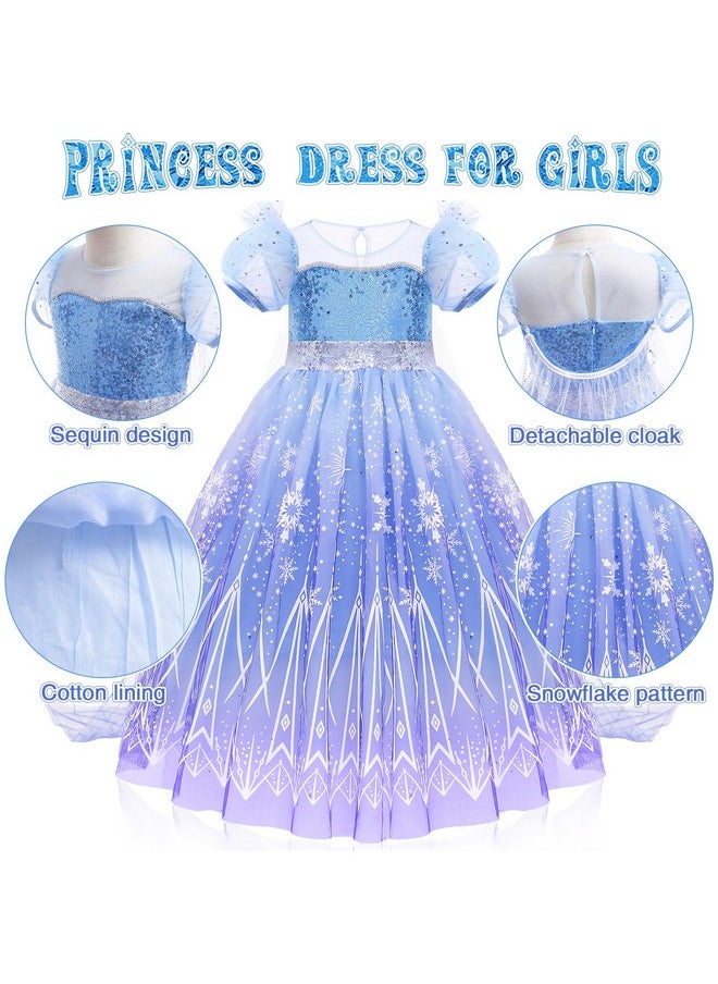 Girls Light Up Elsa Frozen Costume Dress Princess Dress Up Clothes With Cape Toddler Kids Wig Crown Jewelry Halloween Cosplay Birthday Party Gifts