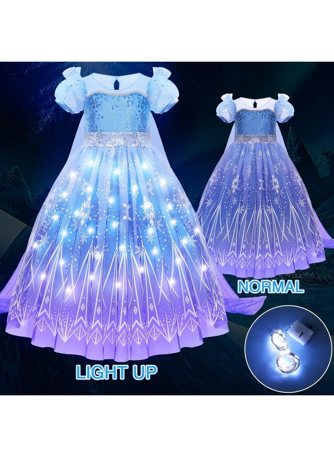 Girls Light Up Elsa Frozen Costume Dress Princess Dress Up Clothes With Cape Toddler Kids Wig Crown Jewelry Halloween Cosplay Birthday Party Gifts