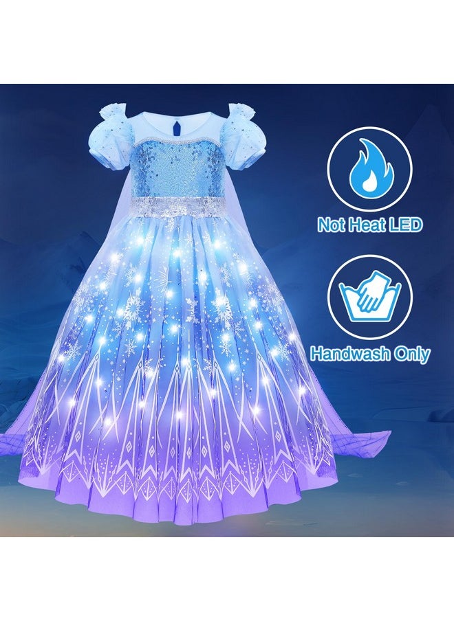 Girls Light Up Elsa Frozen Costume Dress Princess Dress Up Clothes With Cape Toddler Kids Wig Crown Jewelry Halloween Cosplay Birthday Party Gifts