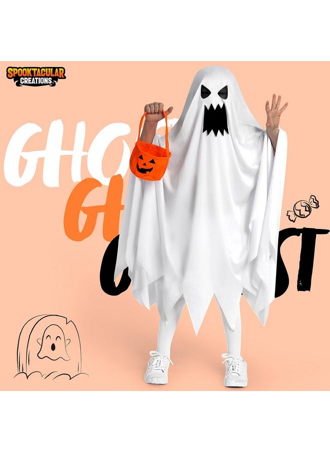 Kids Ghost Costume, Halloween Ghost Costume, White Angry Tattered Ghost Costume With Pumpkin Bag For Boys, Girls Halloween Dress Up, Role Play-3T