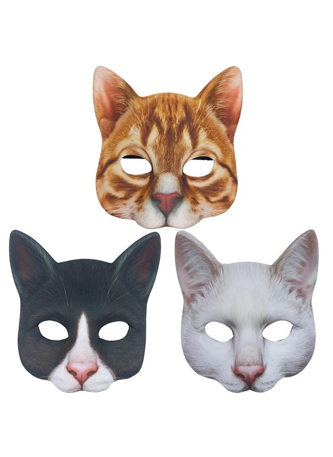 3 Pcs Realistic Cat Mask White Black Orange Animal Head Masks Halloween Novelty Costume Accessory