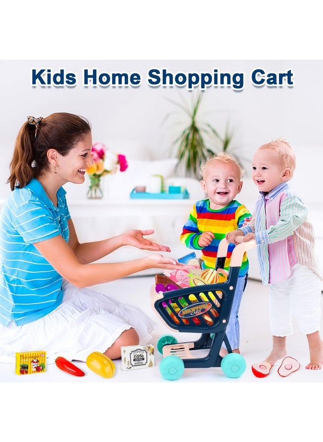 Toddlers Shopping Cart Trolley Set Kids Pretend Grocery Cart Play Toy With Pretend Play Food Shopping Day Realistic Kitchen Accessories For Kids Girls Boys