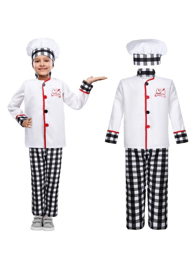 3 Pieces Halloween Kids Chef Costume Role Play Chef Costume With Hat For Boys And Girls(Medium)