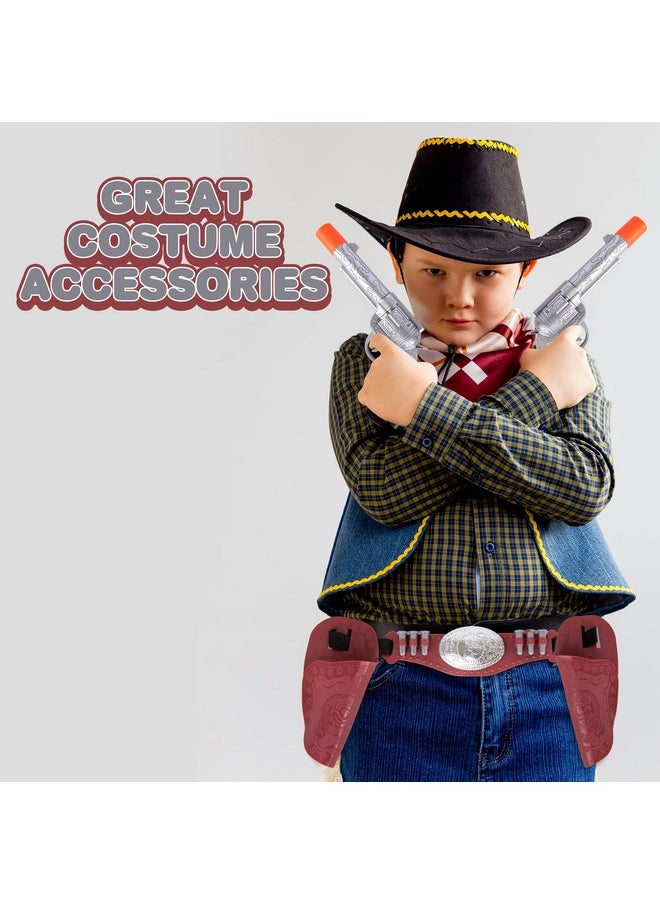 Cowboy Gun Belt And Holster - Cowboy Holster Set Includes 2 Toy Guns With Sound, Toy Gun Holster, Brown Western Belt, And 6 Fake Bullets - Cowboy Costume Accessories For Boys Halloween Costume