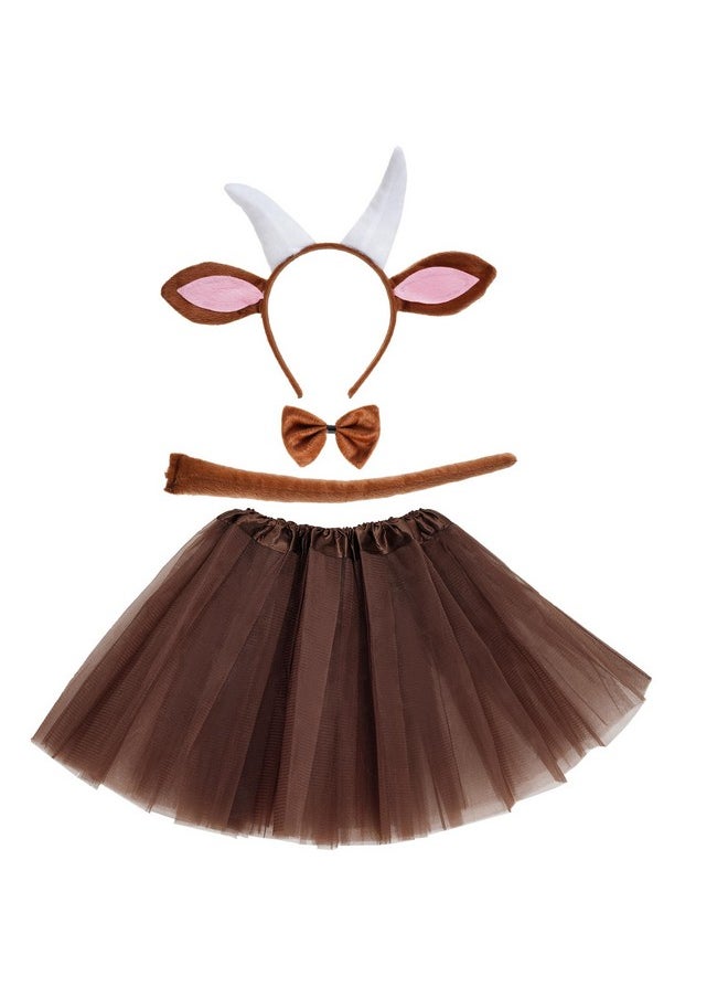 Goat Costume Tutu Set, Goat Ears And Horns Headband Tail Bowtie Tutu Fancy Animal Costume For Halloween Cosplay Dress Up Party