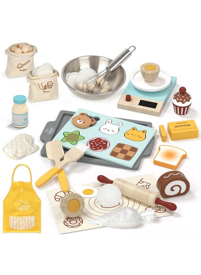 Play Food Set For Kids Kitchen, Play Kitchen Accessories Wooden, Kids Baking Set For Boys, Toys Cupcakes And Cookie Maker For Kids, Preschool Cooking Toys For Toddlers Boys Girls Ages 3+