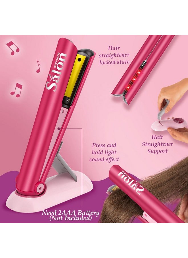 Girls Hair Salon Toys Kids Pretend Play Hair Styling Kit With Realistic Blow Dryer Straightener Stylist Apron Scissors Accessories Beauty Makeup Set Birthday Gifts For Toddler Girls 3 4 5 6+