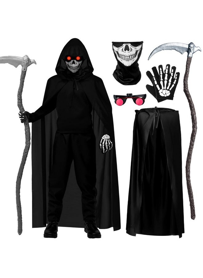 Grim Reaper Costume For Boys, Halloween Costume For Kids, Red Eyes Grim Reaper Cloak Costume