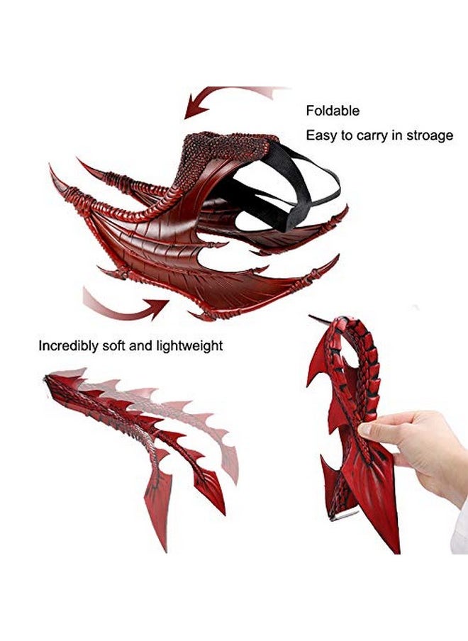 Dragon Costumes Set Devil Wings Demon Tail Dino Mask For Halloween Masquerade Party Cosplay (Red)