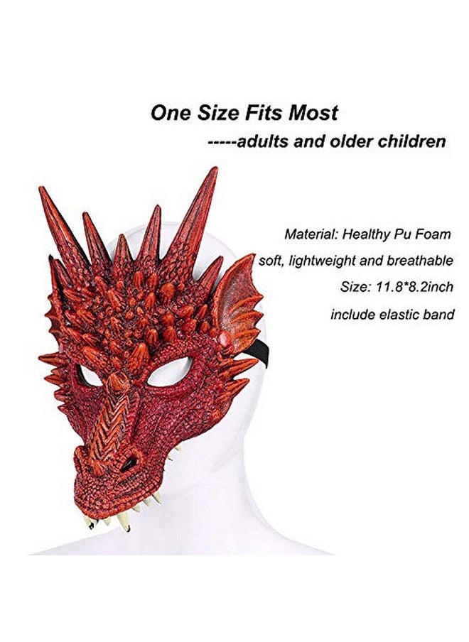 Dragon Costumes Set Devil Wings Demon Tail Dino Mask For Halloween Masquerade Party Cosplay (Red)