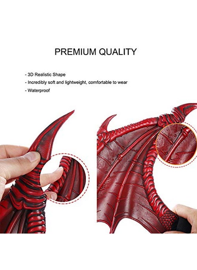 Dragon Costumes Set Devil Wings Demon Tail Dino Mask For Halloween Masquerade Party Cosplay (Red)