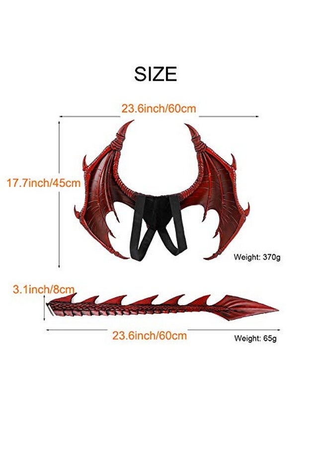 Dragon Costumes Set Devil Wings Demon Tail Dino Mask For Halloween Masquerade Party Cosplay (Red)