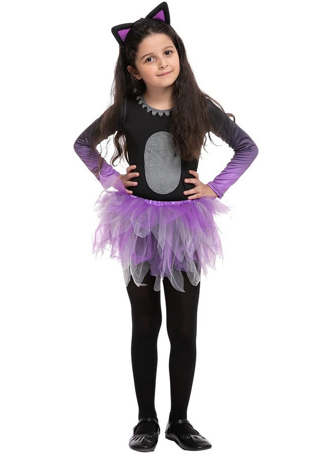 Halloween Child Girl Purple Black Tutu Cat Skirt Costume For Party (3T (3-4 Yr))