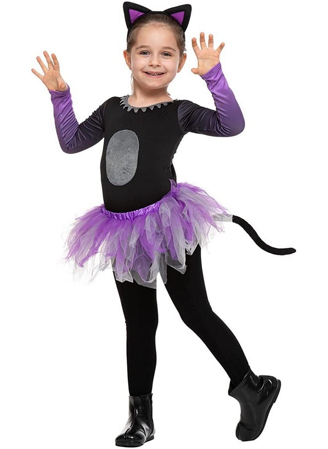 Halloween Child Girl Purple Black Tutu Cat Skirt Costume For Party (3T (3-4 Yr))