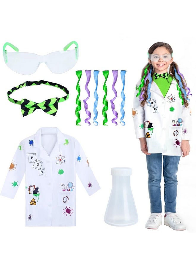 Mad Scientist Costume For Girls Mad Scientist Lab Coat Goggles Bow Tie Hair Extension For Halloween Dress Up (Set A)