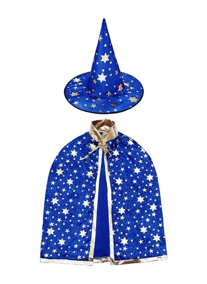 Wizard Cape With Hat, Halloween Kids Costumes, Witch Cape For 3-12 Years Children, Halloween Props (Blue)