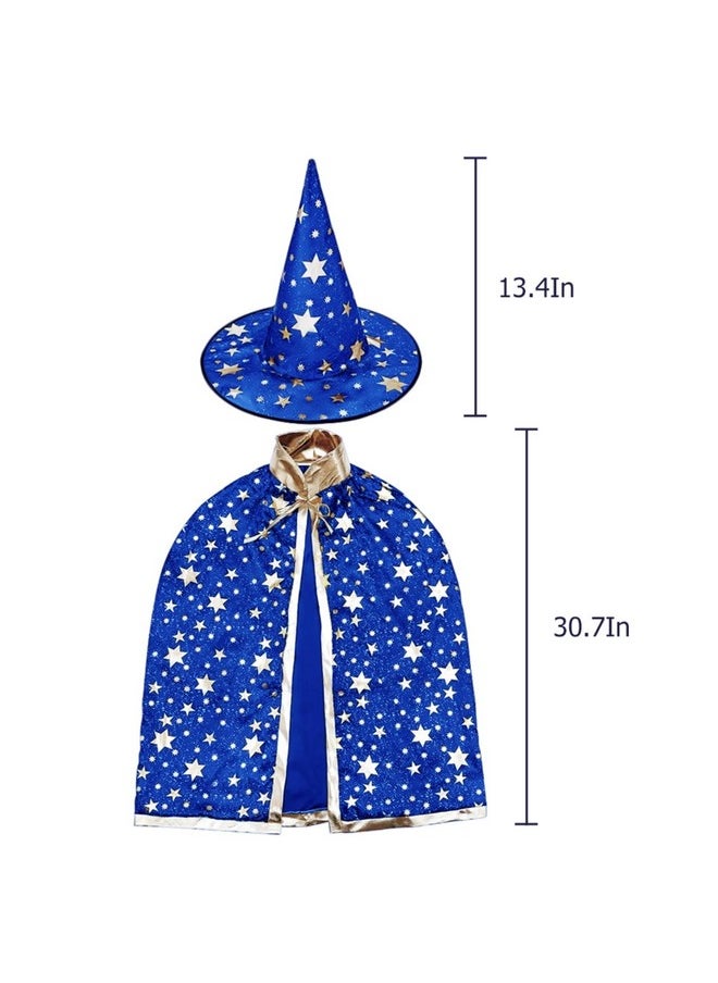 Wizard Cape With Hat, Halloween Kids Costumes, Witch Cape For 3-12 Years Children, Halloween Props (Blue)