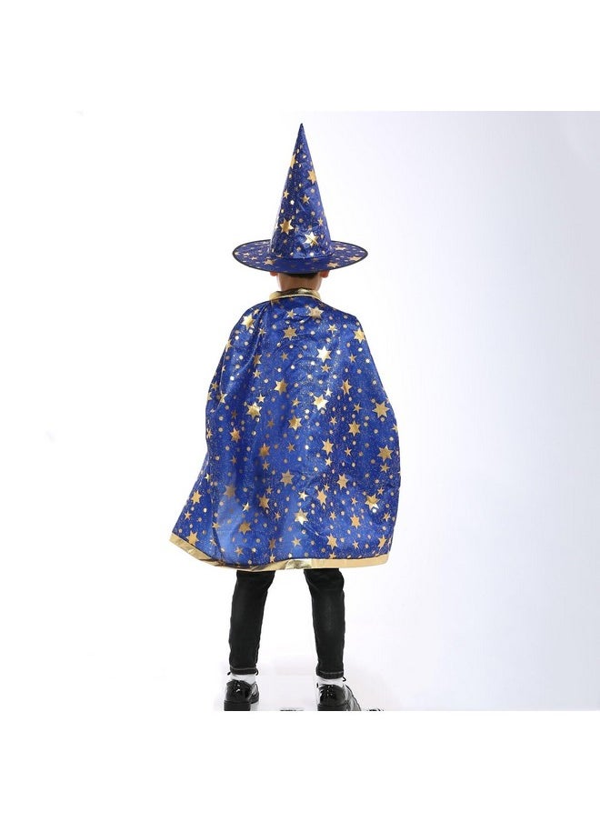 Wizard Cape With Hat, Halloween Kids Costumes, Witch Cape For 3-12 Years Children, Halloween Props (Blue)