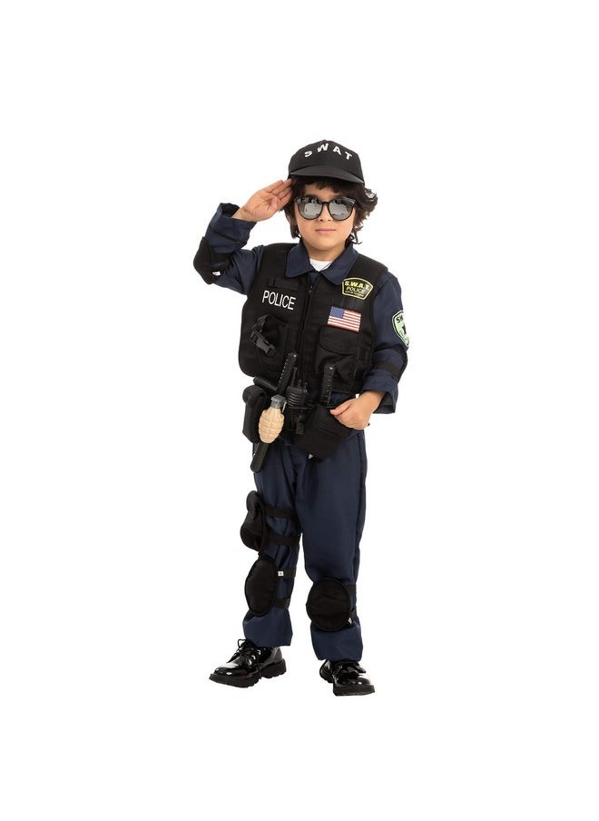 Police Swat Costume For Kids, S.W.A.T. Police Officer Costume For Halloween Cosplay, Role-Playing, Carnival Cosplay, Themed Parties(Medium (8-10 Yr))